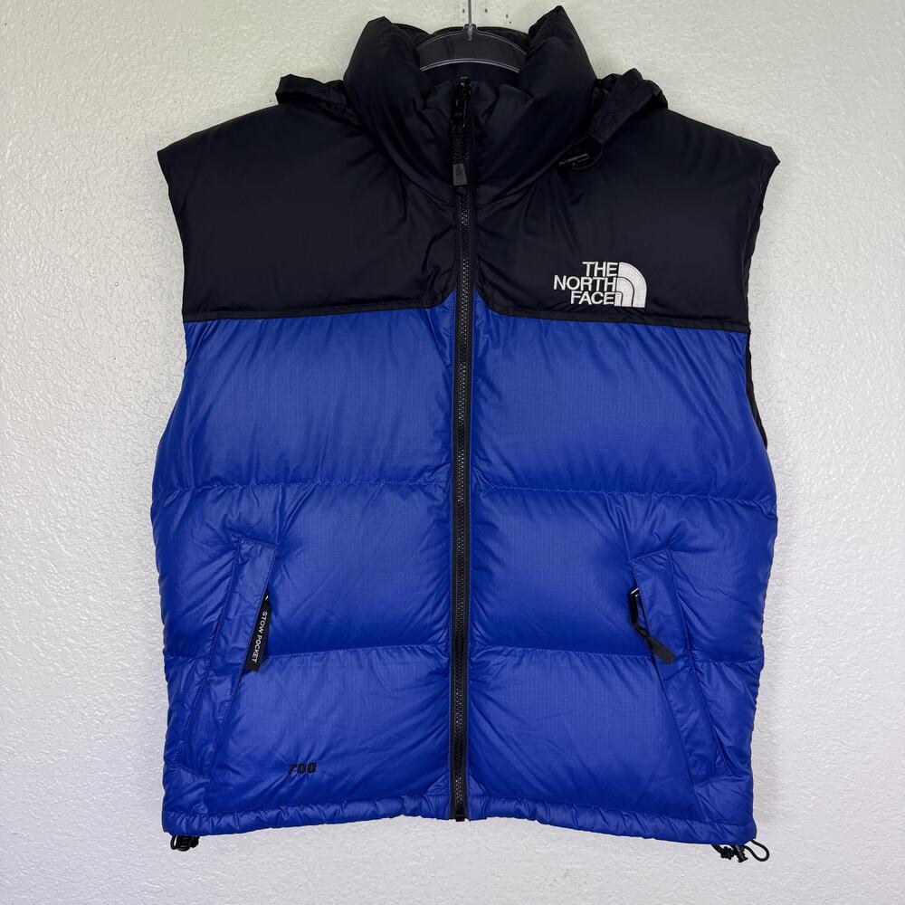 The North Face Nuptse 700 Down Vest Womens Medium Hooded Puffer Ski Winter Blue